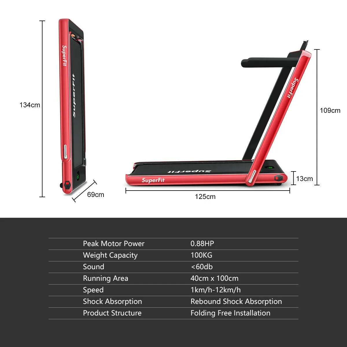 1-12Kph Folding Electric Treadmill with Bluetooth Capability