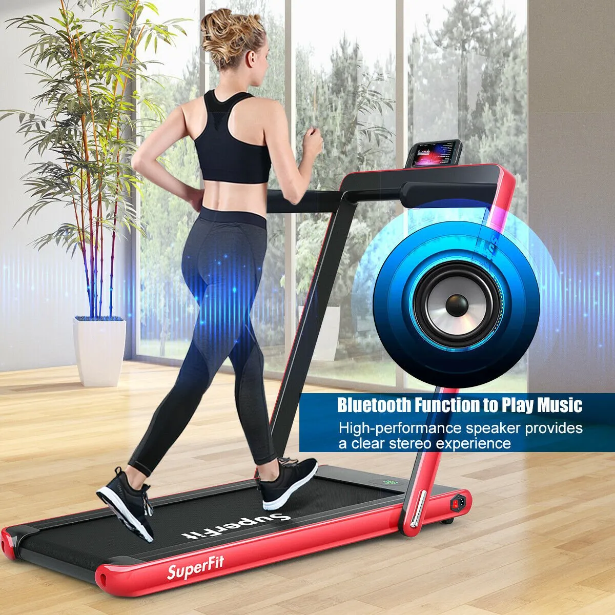 1-12Kph Folding Electric Treadmill with Bluetooth Capability