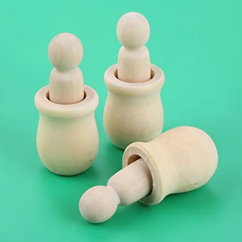 10PCs Wood Peg Dolls Wooden Figures, Mini People Unfinished Wooden DIY Craft Toy Set Decoration Unpainted Blank Wooden Peg People, Nesting Set Peg