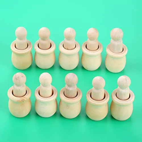 10PCs Wood Peg Dolls Wooden Figures, Mini People Unfinished Wooden DIY Craft Toy Set Decoration Unpainted Blank Wooden Peg People, Nesting Set Peg