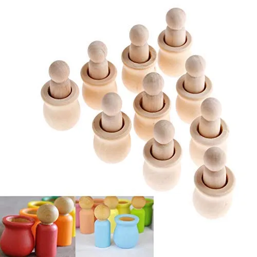 10PCs Wood Peg Dolls Wooden Figures, Mini People Unfinished Wooden DIY Craft Toy Set Decoration Unpainted Blank Wooden Peg People, Nesting Set Peg