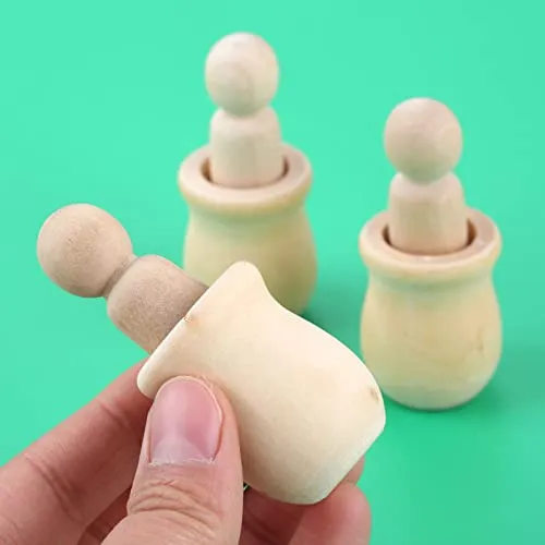 10PCs Wood Peg Dolls Wooden Figures, Mini People Unfinished Wooden DIY Craft Toy Set Decoration Unpainted Blank Wooden Peg People, Nesting Set Peg