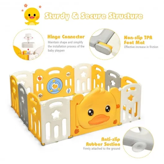 12-Panel Foldable Baby Playpen with Sound