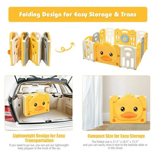 12-Panel Foldable Baby Playpen with Sound