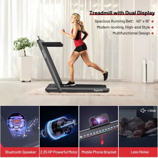 2-in-1 Electric Motorized Folding Treadmill with Dual Display and Bluetooth Speaker-Black