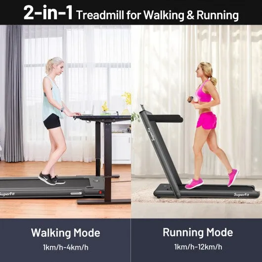 2-in-1 Electric Motorized Folding Treadmill with Dual Display and Bluetooth Speaker-Black