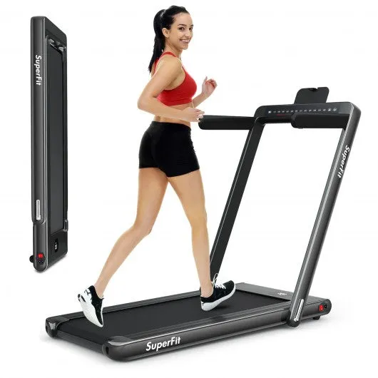 2-in-1 Electric Motorized Folding Treadmill with Dual Display and Bluetooth Speaker-Black