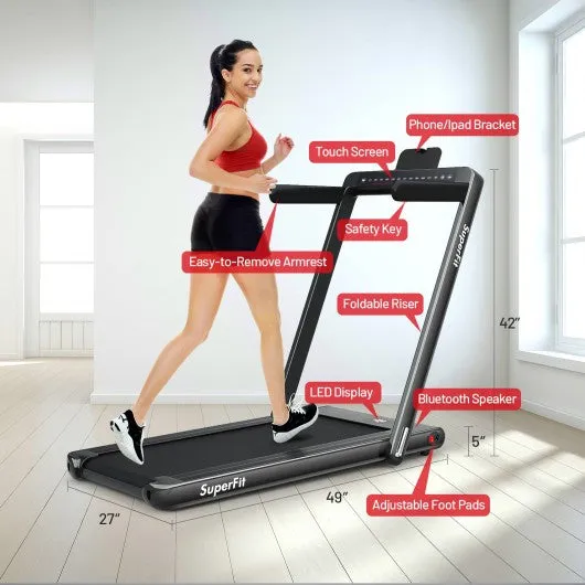 2-in-1 Electric Motorized Folding Treadmill with Dual Display and Bluetooth Speaker-Black