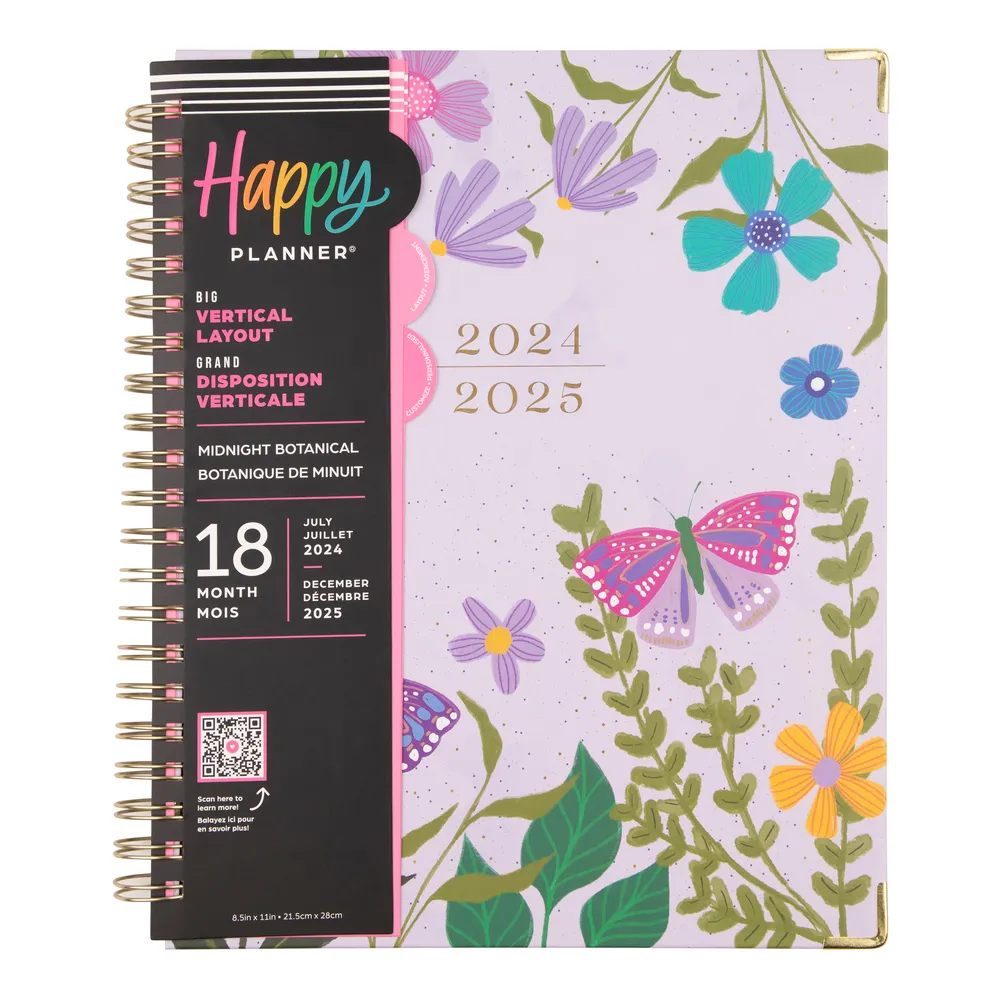 2024 Midnight Botanical Twin Loop Happy Planner - Big Vertical Layout - 18 Months