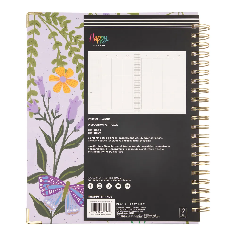 2024 Midnight Botanical Twin Loop Happy Planner - Big Vertical Layout - 18 Months