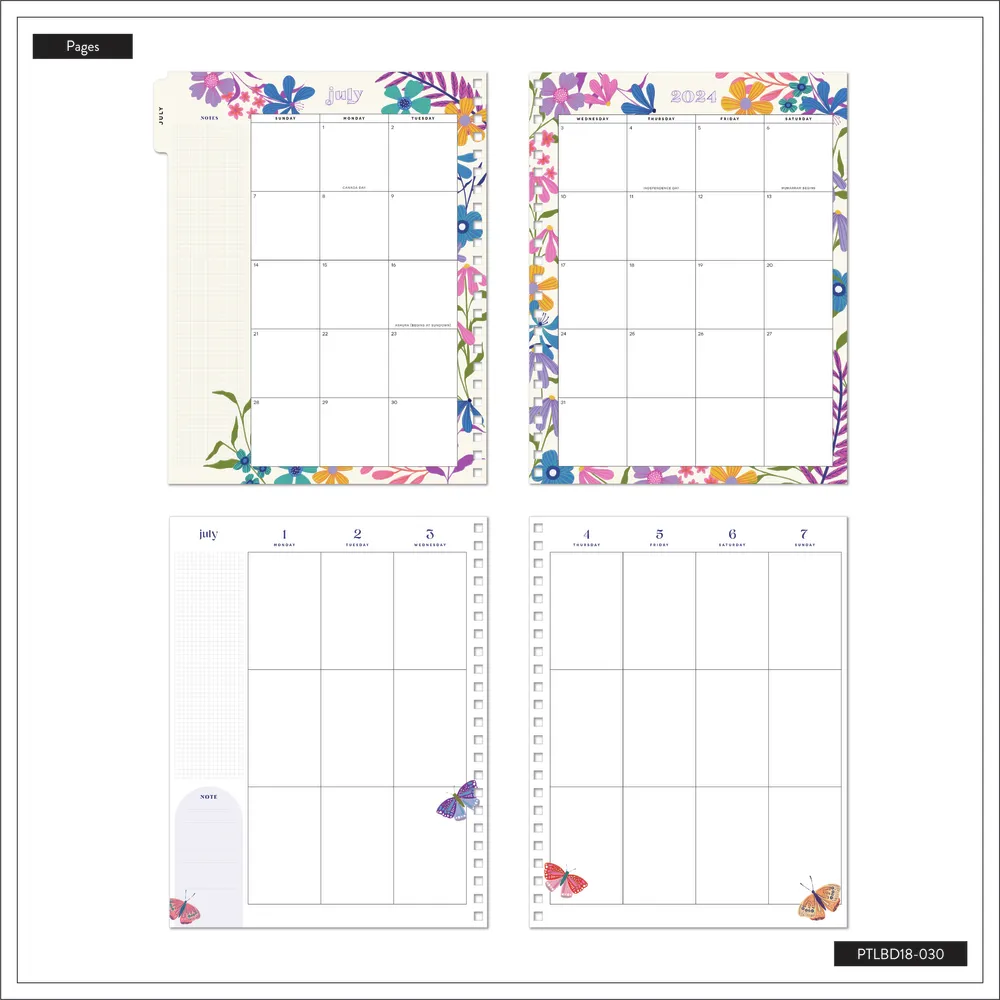 2024 Midnight Botanical Twin Loop Happy Planner - Big Vertical Layout - 18 Months