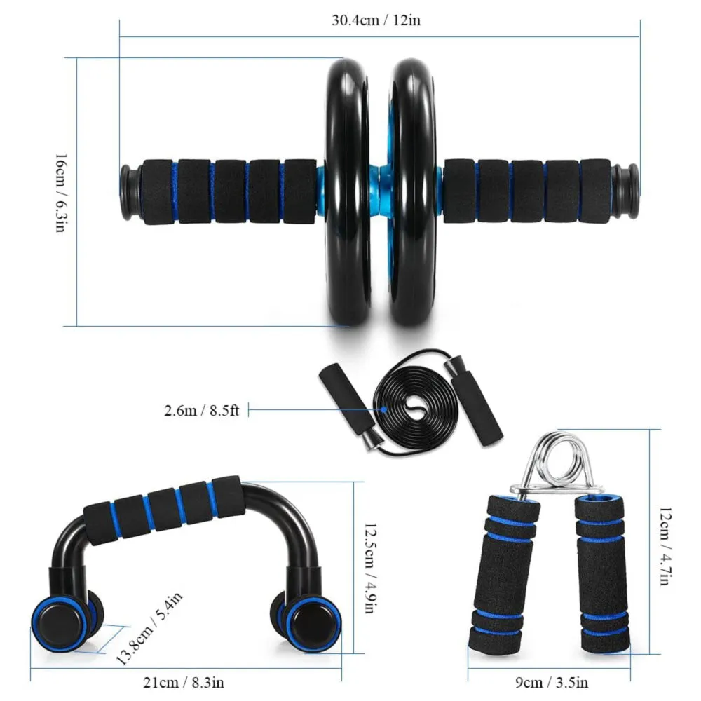 5 in 1 Home Training Ab Roller Wheel Kit Equipment, Fitness Invention Ab Roller Wheel Kit with Push-Up Bar Jump Rope, With Knee Pad