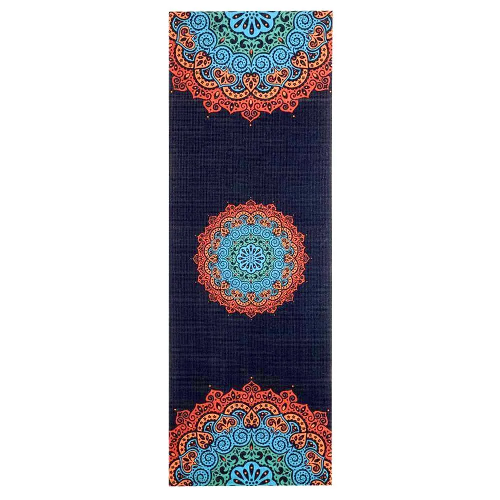 6mm Yoga Mats Soft Non Slip PVC Mandala Exercise Mat - Black/Colourful Motif