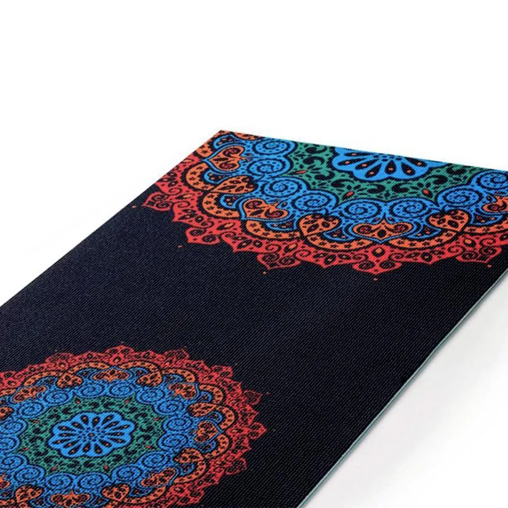 6mm Yoga Mats Soft Non Slip PVC Mandala Exercise Mat - Black/Colourful Motif