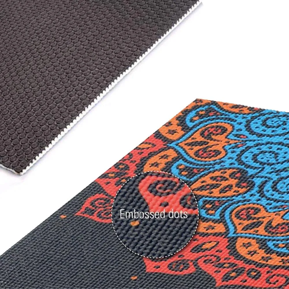 6mm Yoga Mats Soft Non Slip PVC Mandala Exercise Mat - Black/Colourful Motif