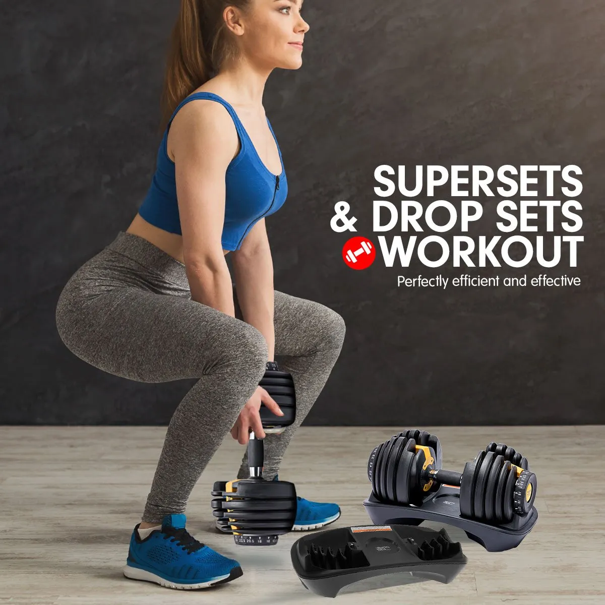 Adjustable 48KG Dumbbell Set with Stand - Powertrain