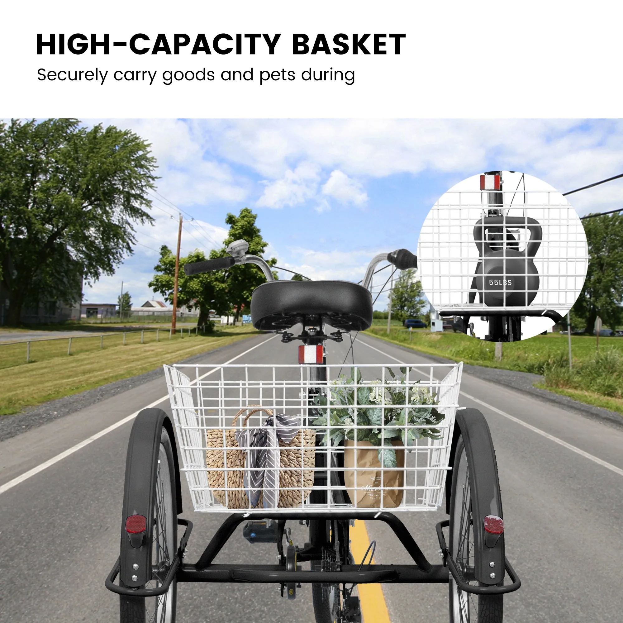 Adult Tricycles 7 Speed, Adult Trikes 24 inch 3 Wheel Bikes, Three-Wheeled Bicycles Cruise Trike with Shopping Basket for Seniors, Women, Men