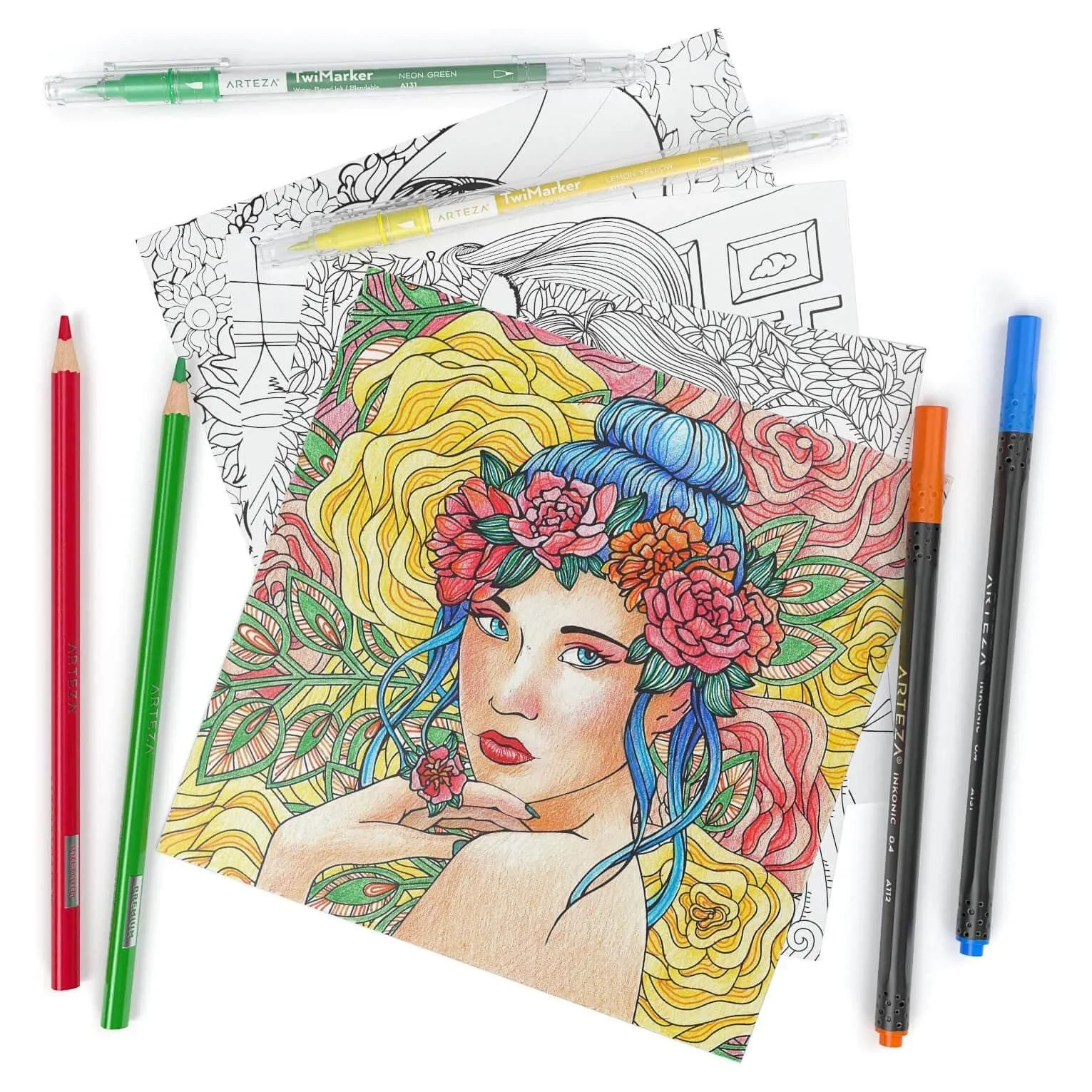 Arteza Adults Colouring Book Portrait Illustrations 72 Sheets 16cm