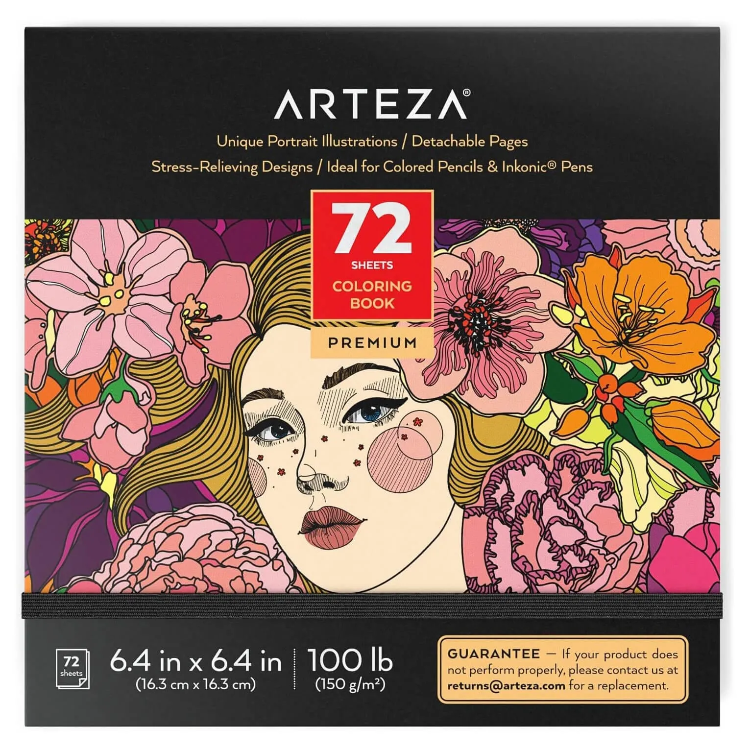 Arteza Adults Colouring Book Portrait Illustrations 72 Sheets 16cm