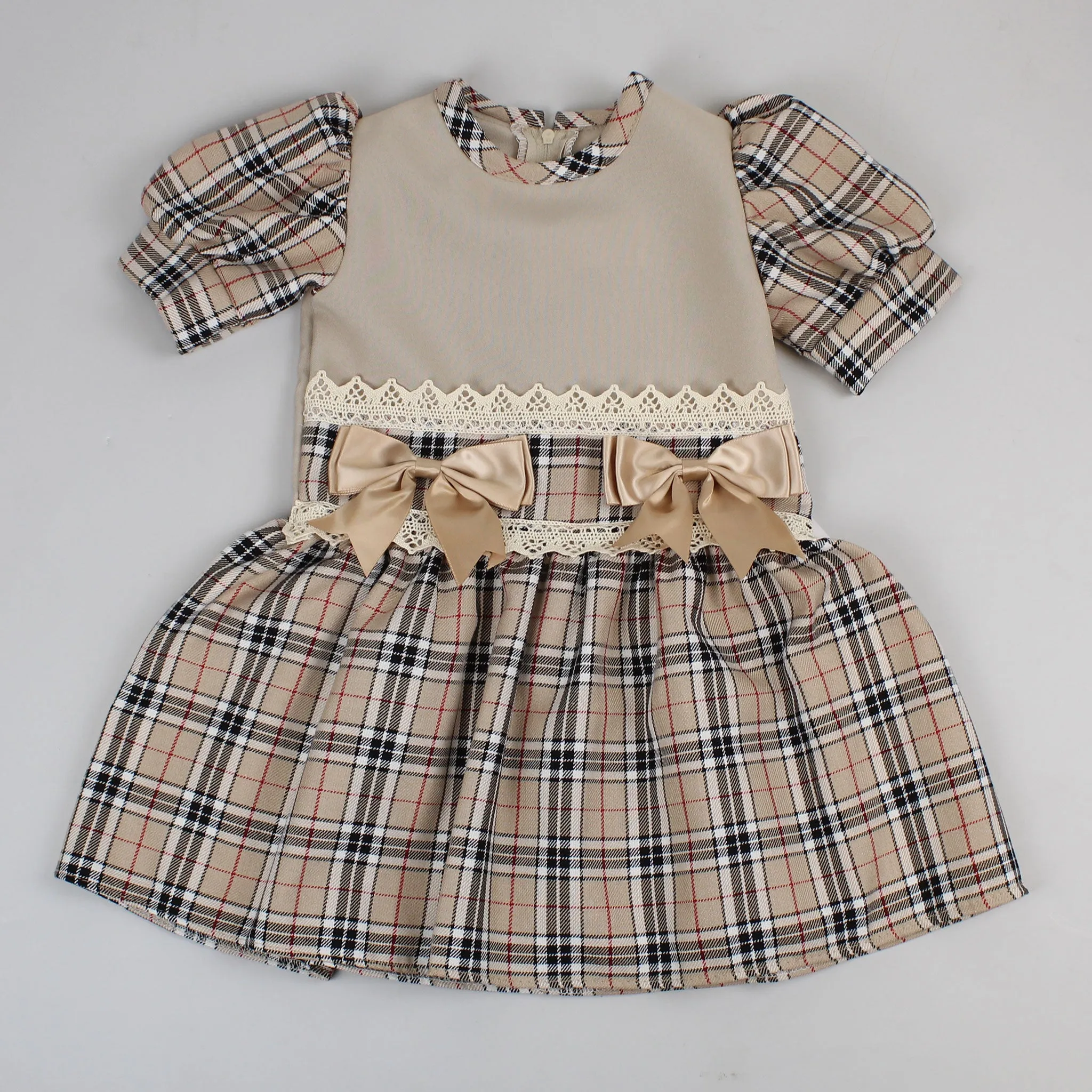 Baby Girls Beige Tartan Dress - Christmas Outfit