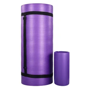 BalanceFrom Fitness 1" Extra Thick Yoga Mat w/Knee Pad & Carrying Strap, Purple