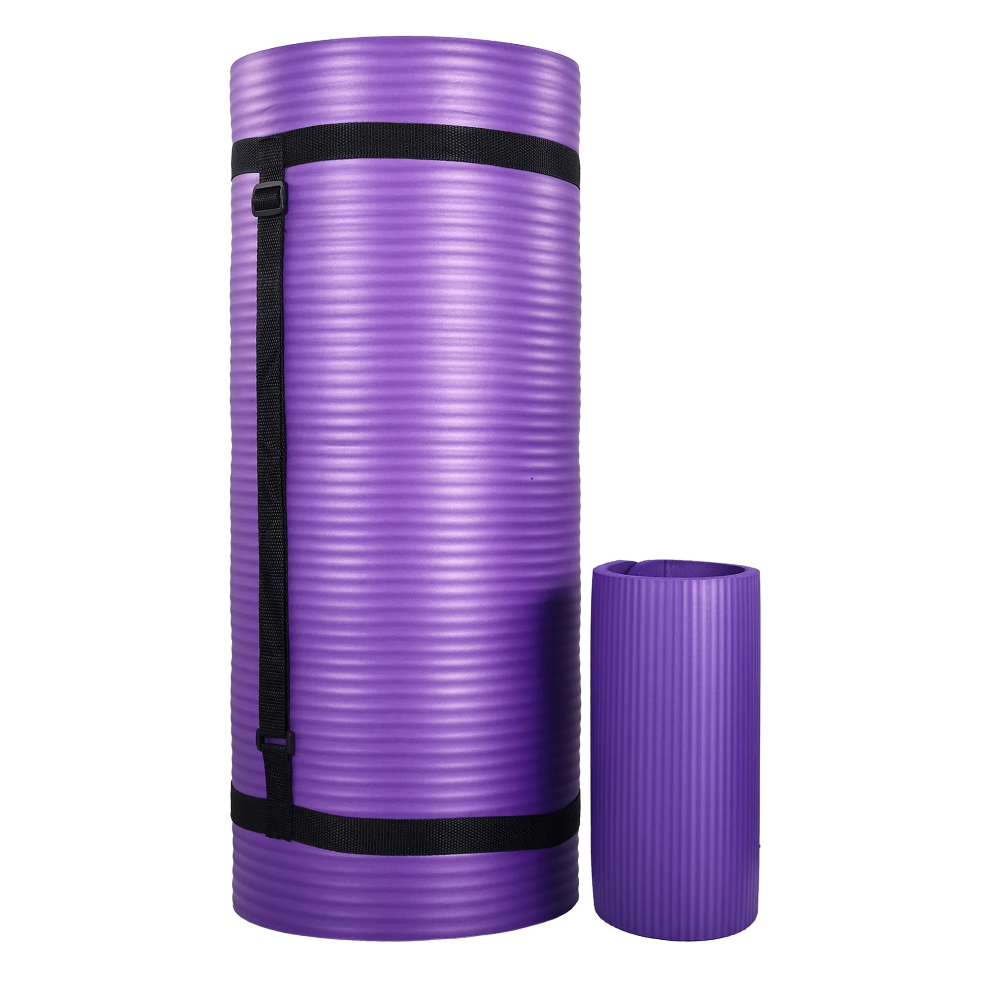 BalanceFrom Fitness 1" Extra Thick Yoga Mat w/Knee Pad & Carrying Strap, Purple