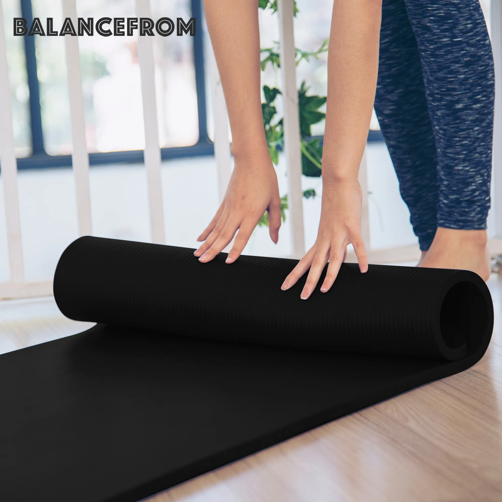 BalanceFrom Fitness 1" Extra Thick Yoga Mat w/Knee Pad and Carrying Strap, Black