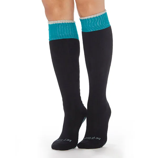 Be Present Knee High Socks (Black/Teal)