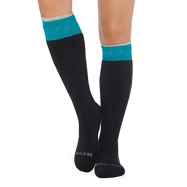 Be Present Knee High Socks (Black/Teal)