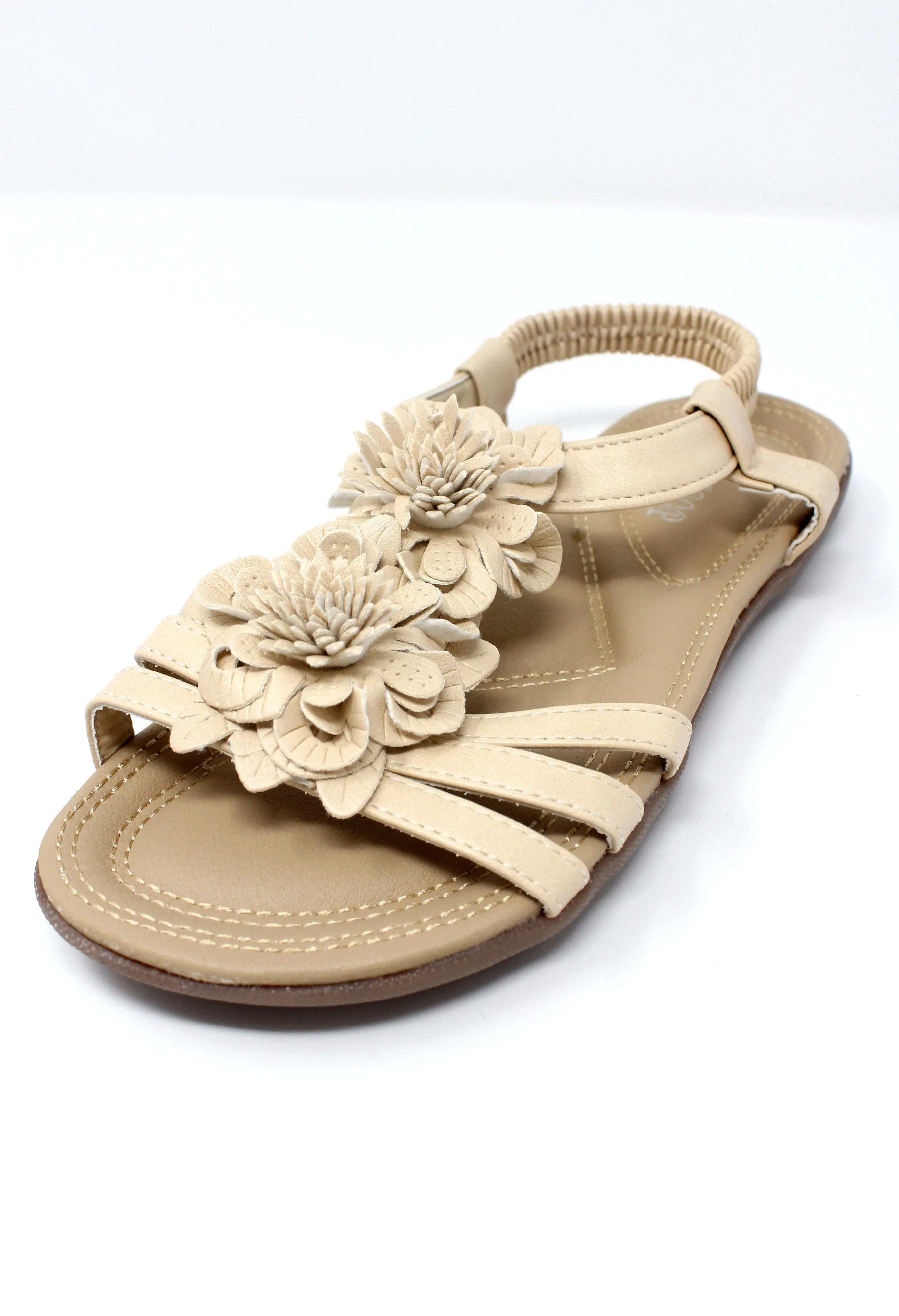 Beige Lightweight T Strap Flat Sandal