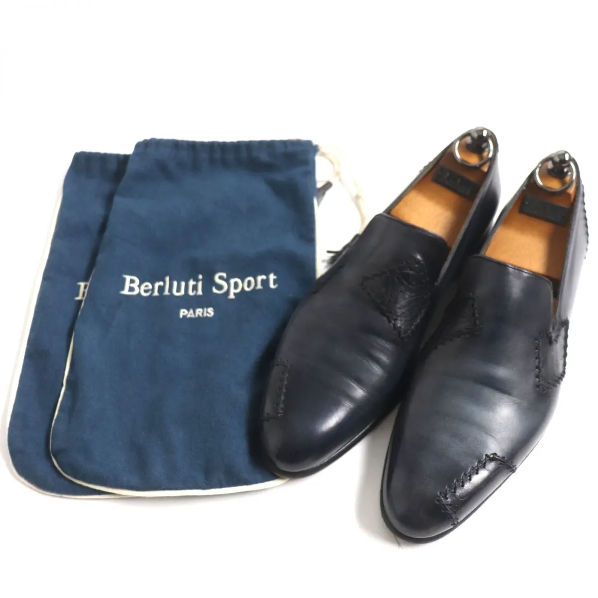 Berluti Olga Lapierre Plisse Leather Shoes Navy 8.5