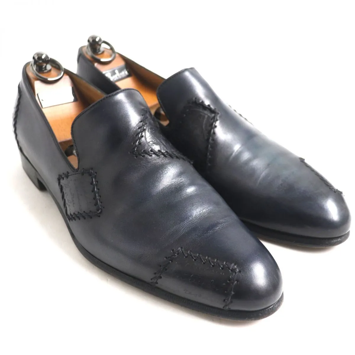 Berluti Olga Lapierre Plisse Leather Shoes Navy 8.5