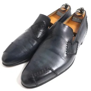 Berluti Olga Lapierre Plisse Leather Shoes Navy 8.5