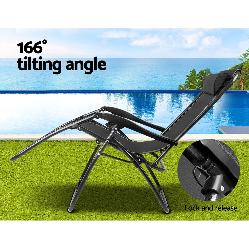 Black Outdoor Portable Recliner Banana Chair Pool Lounge Seating Zero Gravity Chair