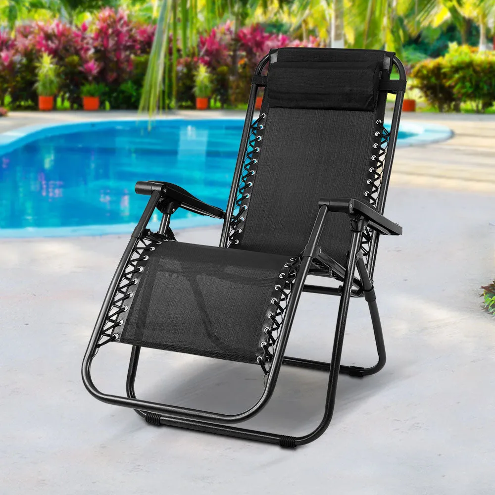 Black Outdoor Portable Recliner Banana Chair Pool Lounge Seating Zero Gravity Chair