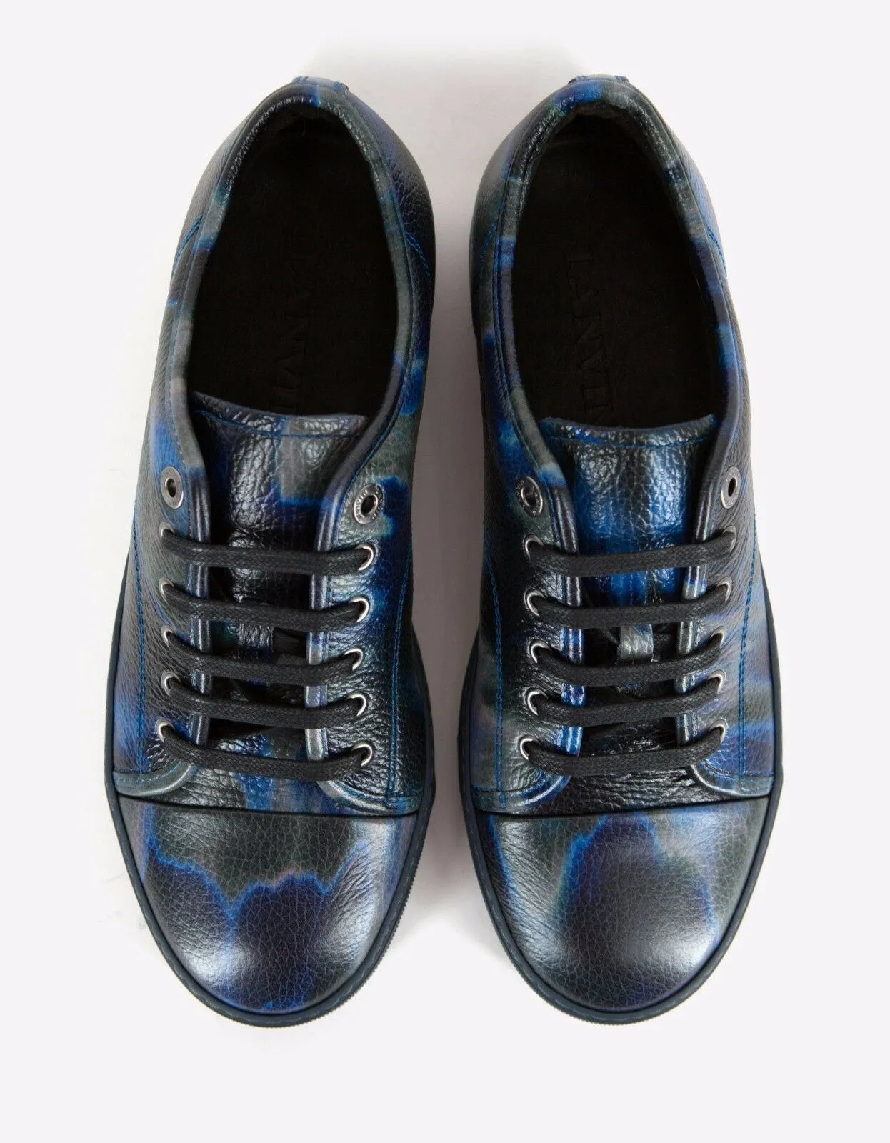 Blue Tye & Dye Print Leather Trainers