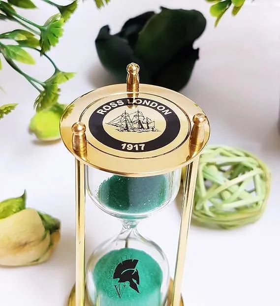 Brass Sand Timer Hour Glass Sandglass Clock Antique Decor Theme Height 4 Inches 1 Minutes Sand Clock for Home Decor Gift Item (Green, Size- Small)