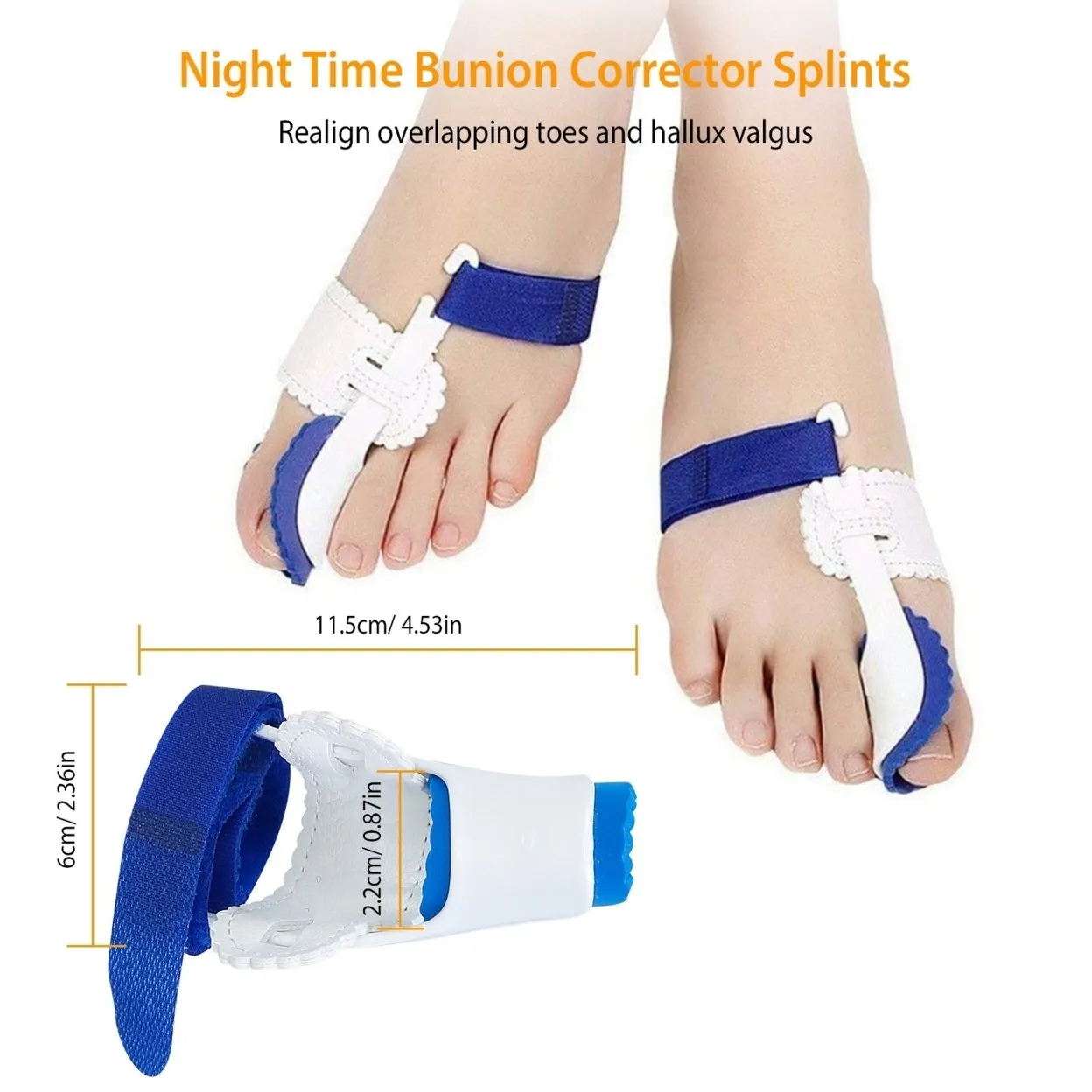 Bunion Corrector Splints Night Sleeves Kit Soft Gel Toe Separators Adjustable