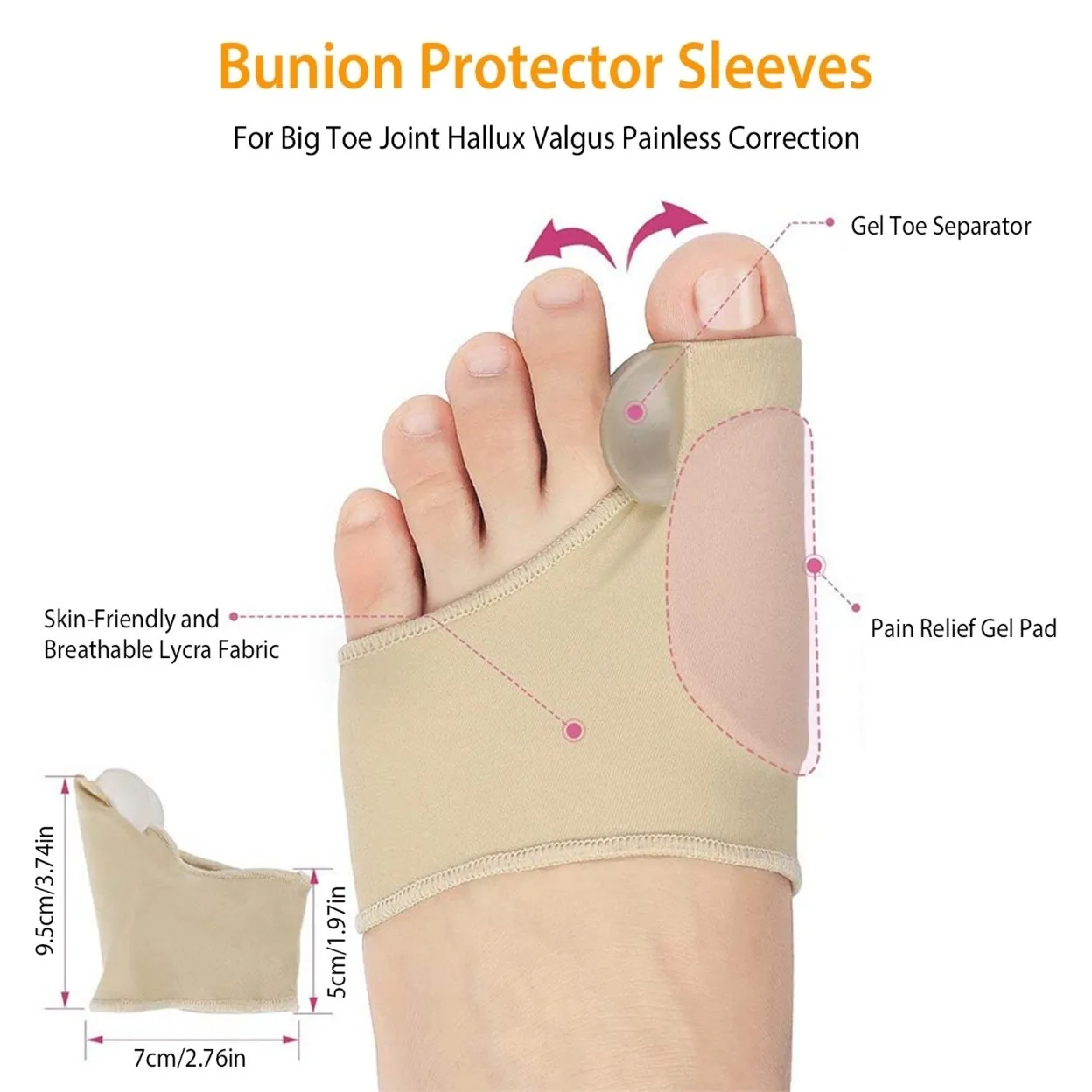 Bunion Corrector Splints Night Sleeves Kit Soft Gel Toe Separators Adjustable