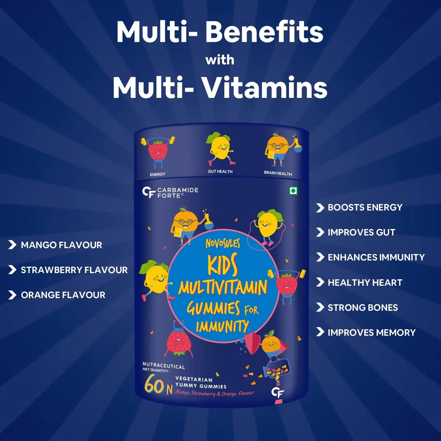 Carbamide Forte Multivitamin Gummies for Kids & Adults with Superfoods–60 Gummies