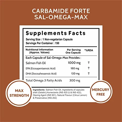 Carbamide Forte Salmon Fish Oil Omega 3 Capsule 1000 mg - Pack of 150 Softgel Capsules