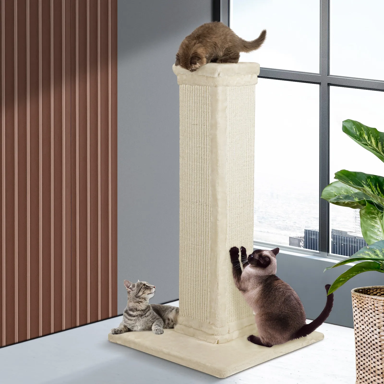 Cat Tree Scratching Post Pole Sisal Scratcher Tower Kitty Activity Stand 87cm