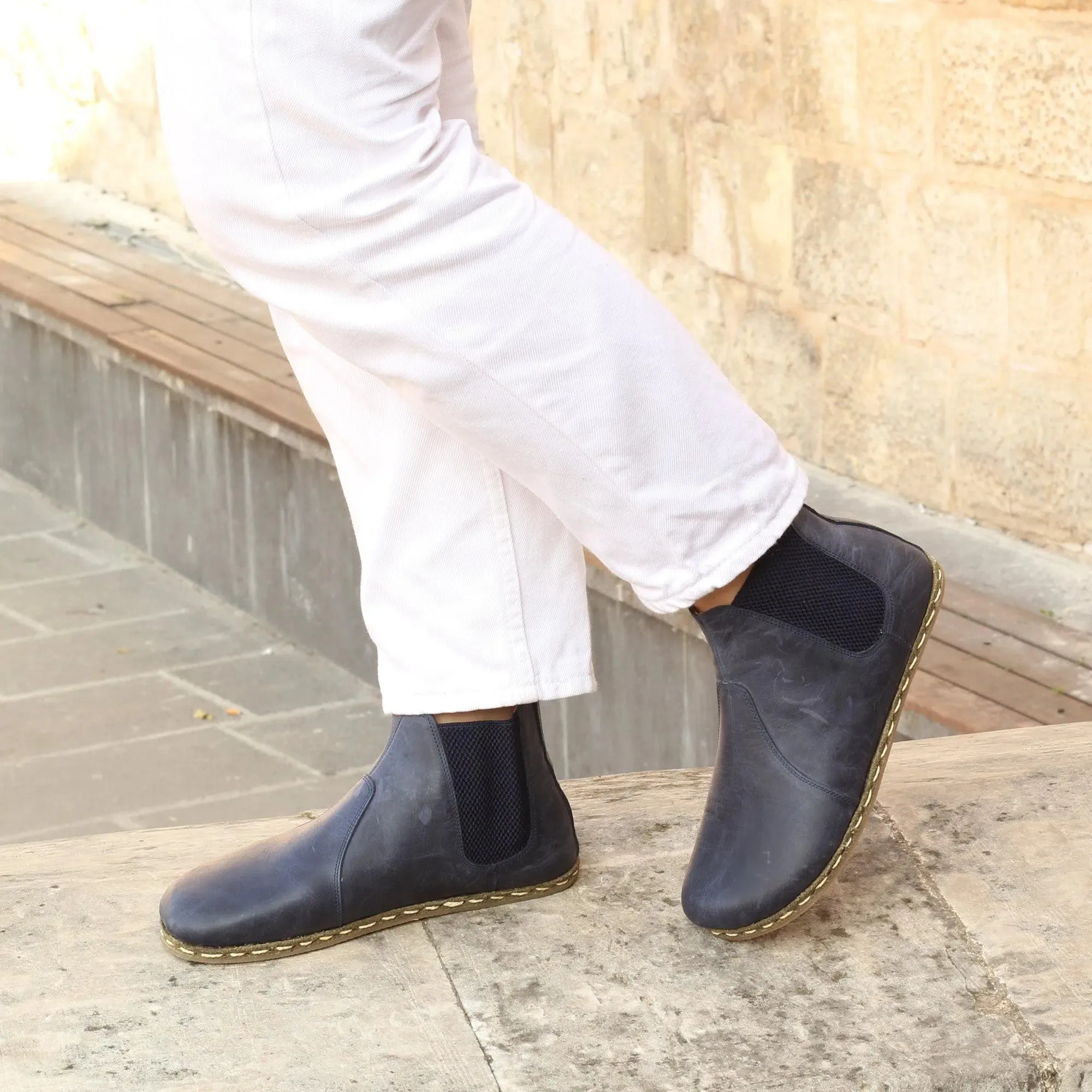 Chelsea Barefoot Boots Navy Blue Handmade Women's