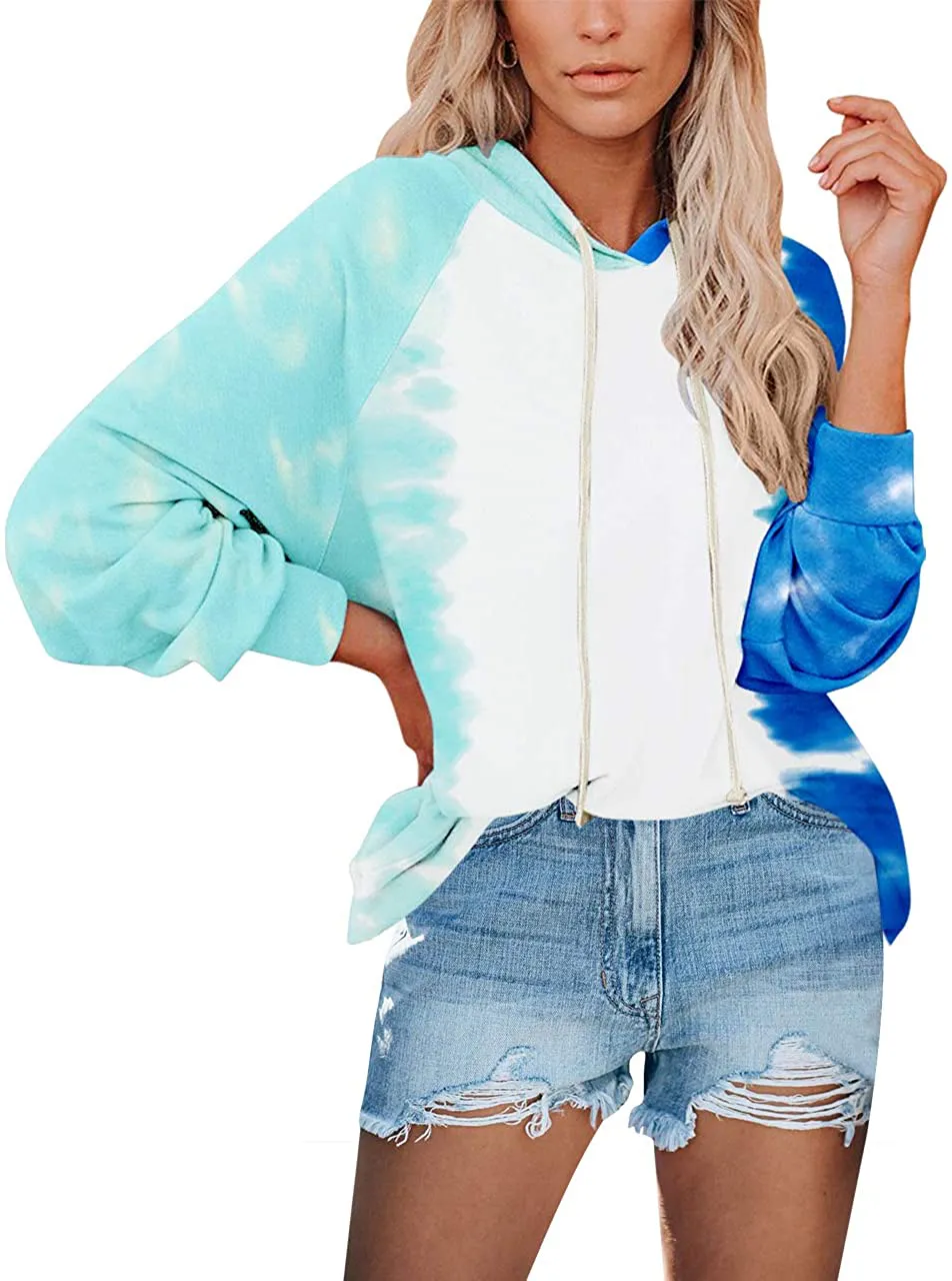 Clarisbelle Womens Long Sleeve Tie-Dye Hoodie with Drawstrings