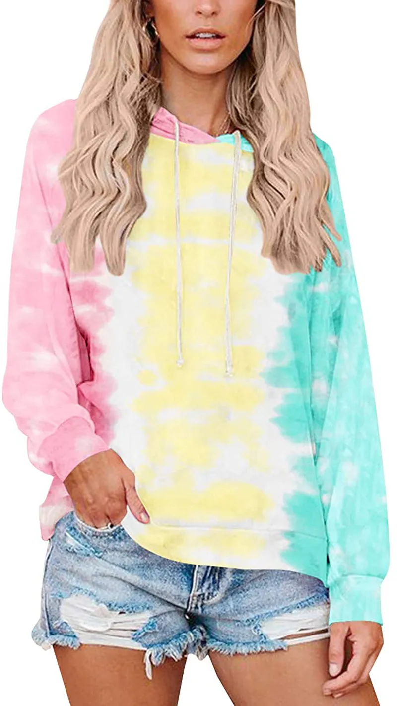 Clarisbelle Womens Long Sleeve Tie-Dye Hoodie with Drawstrings