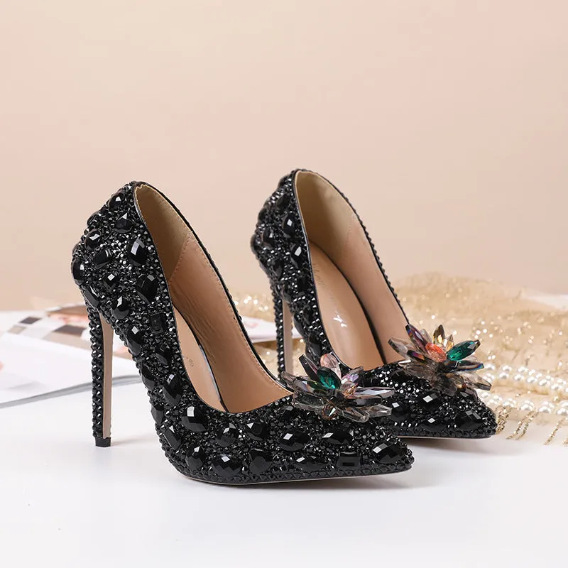 Crystal New Arrival Low Heeled Banquets and Weddings High Heels Shoes-2