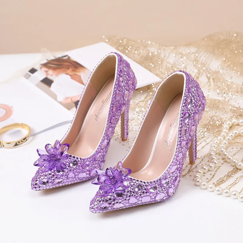 Crystal New Arrival Low Heeled Banquets and Weddings High Heels Shoes-2