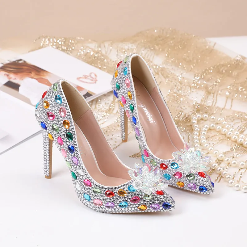 Crystal New Arrival Low Heeled Banquets and Weddings High Heels Shoes-2