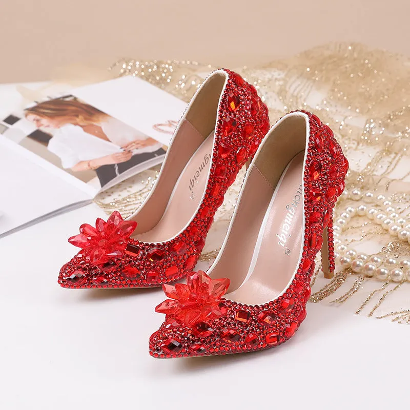 Crystal New Arrival Low Heeled Banquets and Weddings High Heels Shoes-2