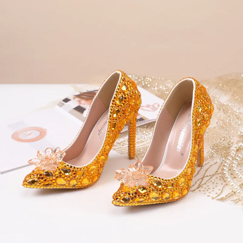 Crystal New Arrival Low Heeled Banquets and Weddings High Heels Shoes-2